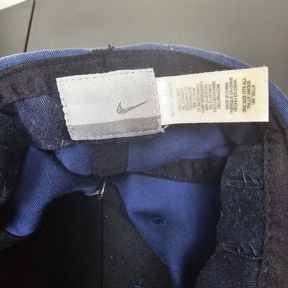 VINTAGE Nike Hat Cap Mens One Size Blue‎ Swoosh Spellout Logo Distressed Y2K